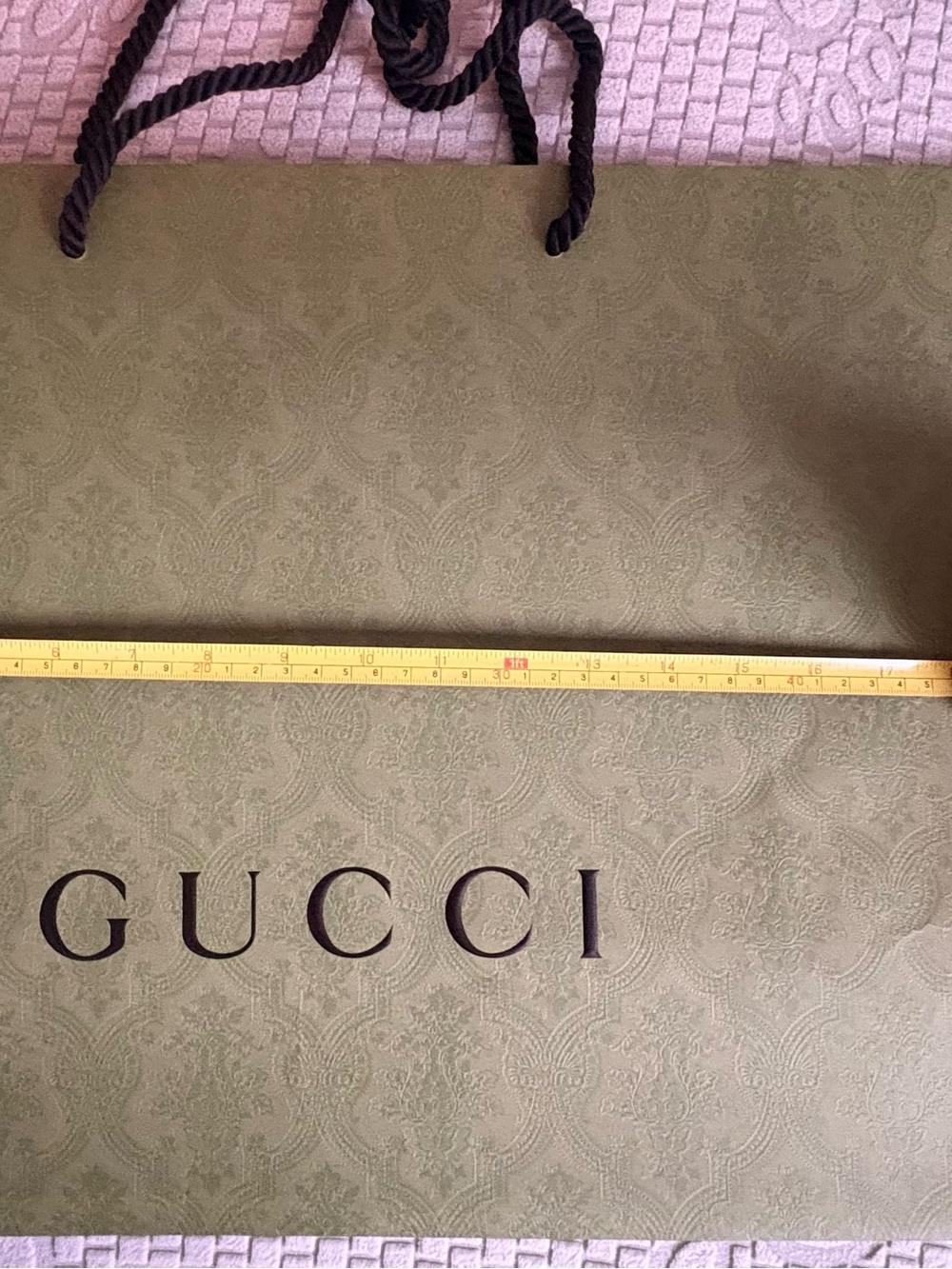 Gucci Olive Green Textured Shopping Bag with Black Rope Handles